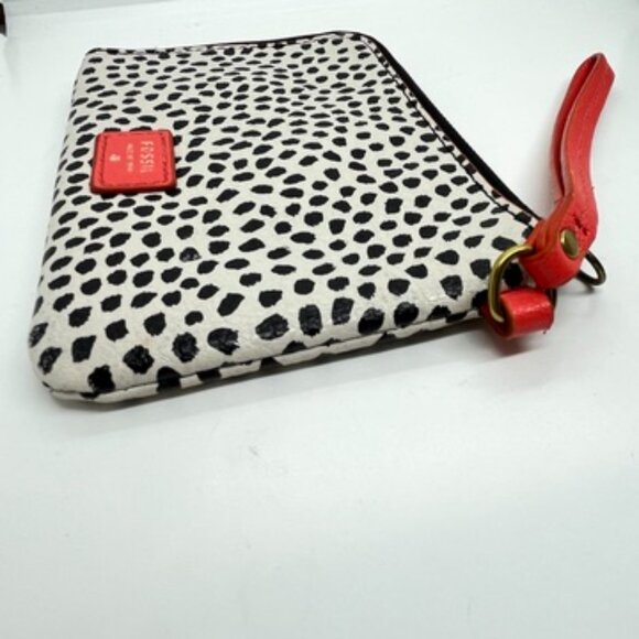 3/$30 FOSSIL DOT PRINT PATTERN WRISTLET WALLET CREAM BLACK HOT PINK PLEATHER - Picture 6 of 16